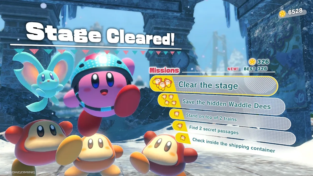 Stage cleared and showing objectives in Kirby and the Forgotten Land Nintendo Switch 2 Edition + Star Crossed World