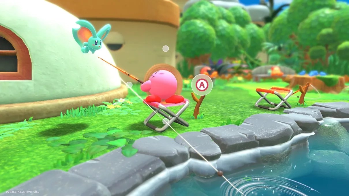 Kirby fishing in Waddle Dee town
