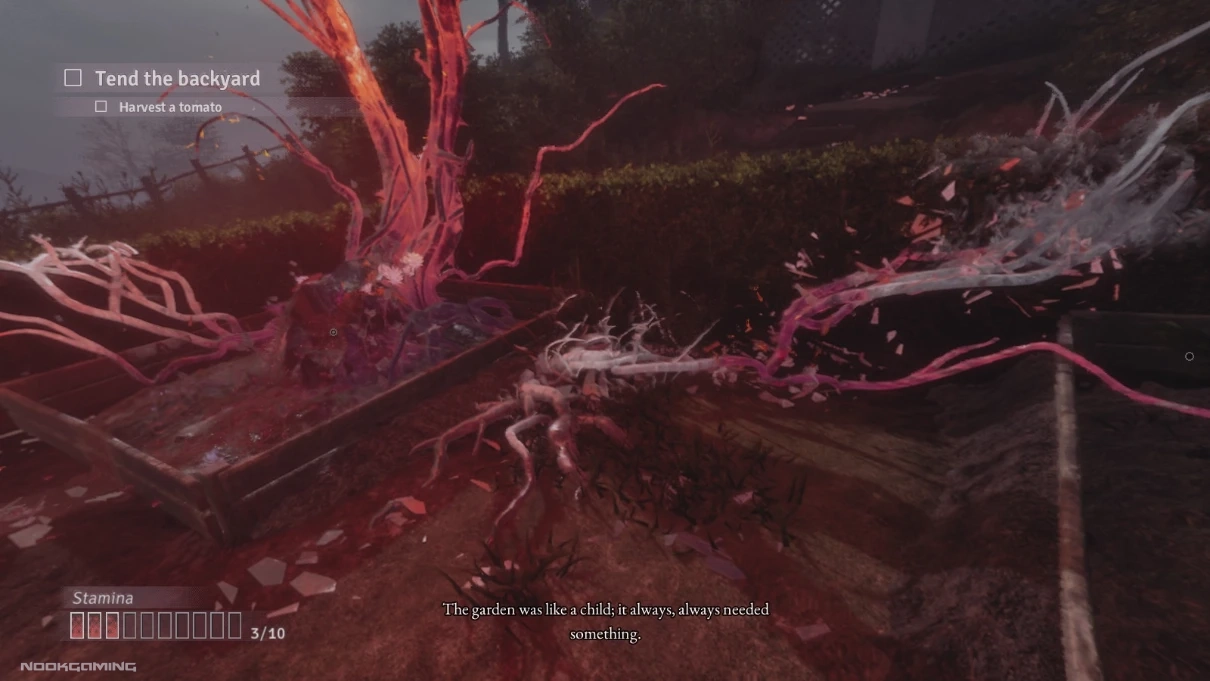 Horror-esque garden in Fractured Blooms