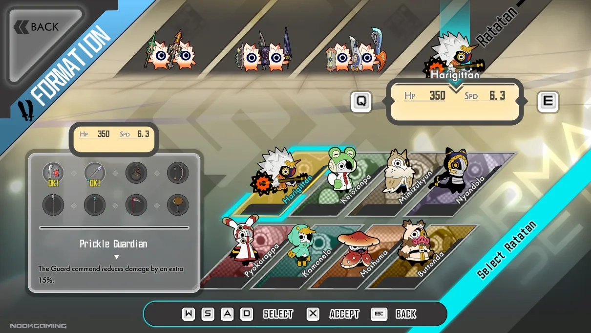 Unit selection screen