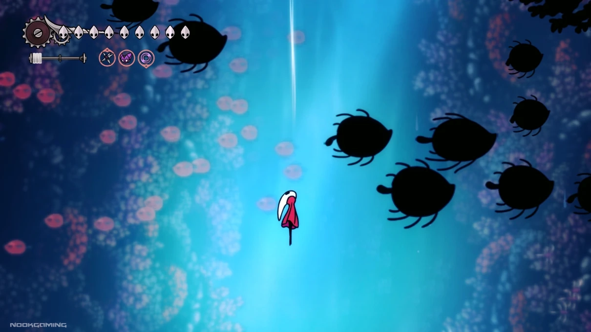 Soaring through an aquatic looking area