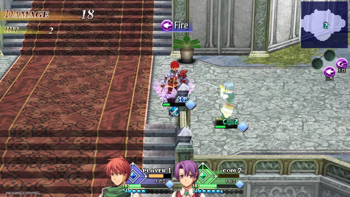 Adol and Kloe (Sky) fighting on a castle in Ys vs. Trails in the Sky: Alternative Saga