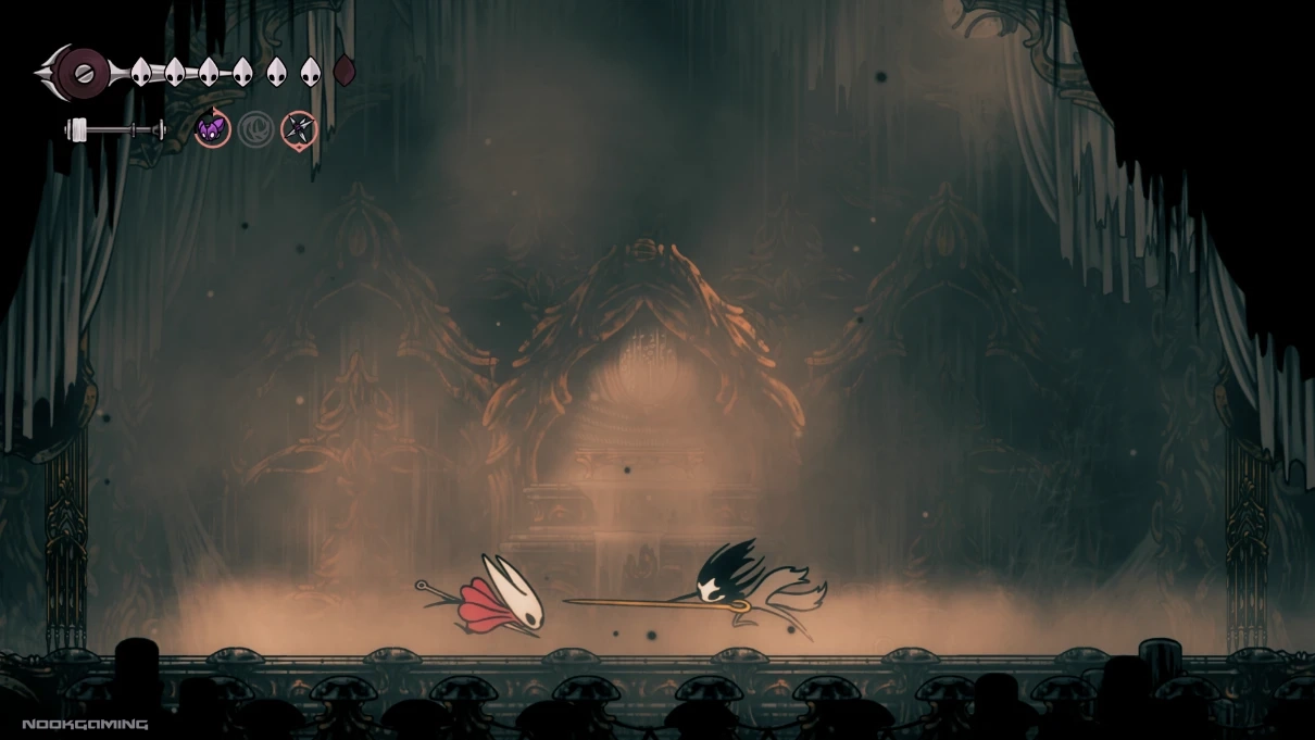A boss fight in Hollow Knight: SIlksong