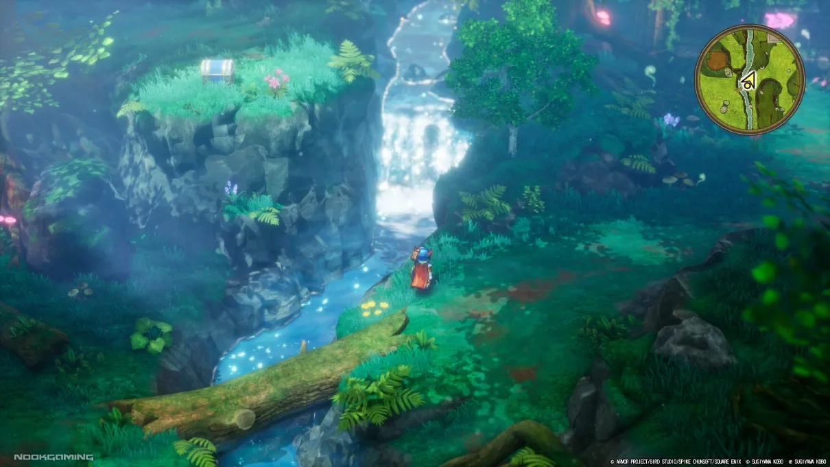 Pretty forest waterfall biome - Dragon Quest I & II HD-2D Remake