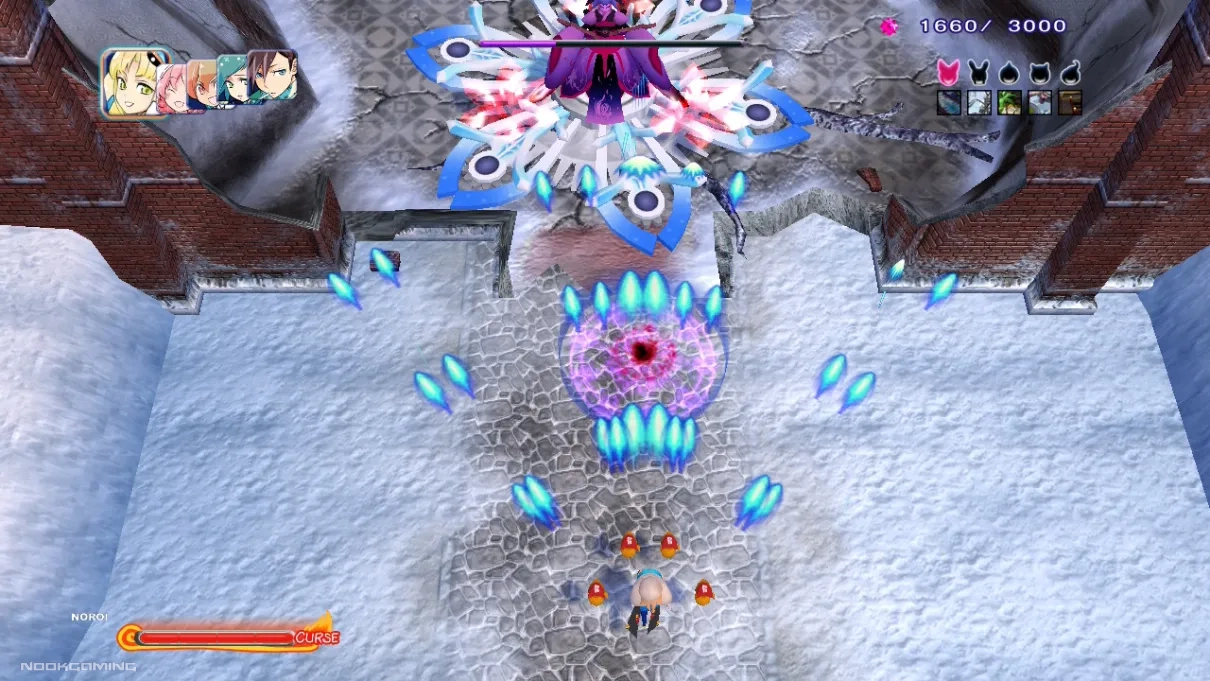 Shooting a large enemy in Mamorukun ReCurse!