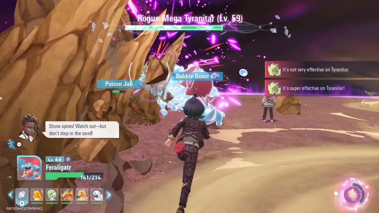 Running around the battlefield in the active combat system of a Mega Evolution battle