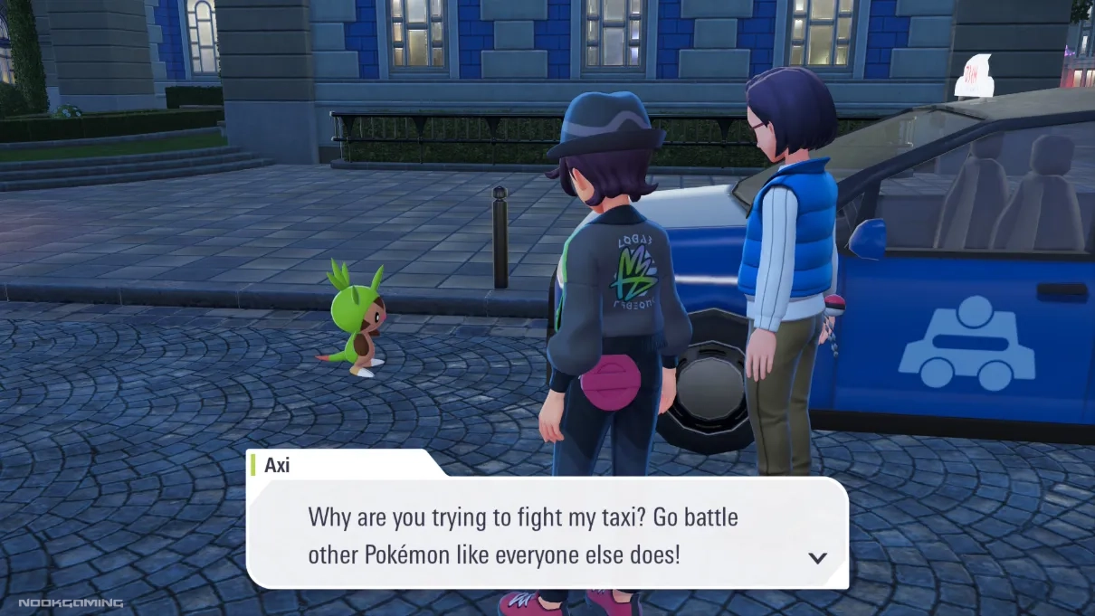 Chespin amusingly trying to fight a car
