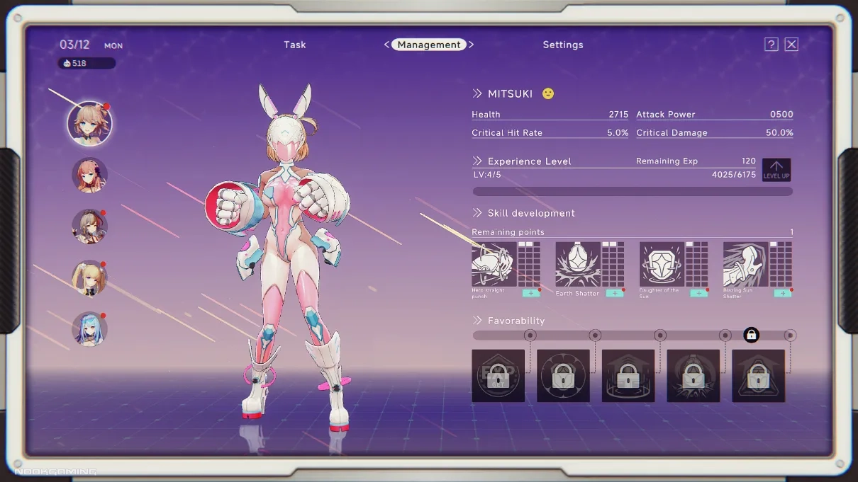 Stats screen in Ultragirl Alters