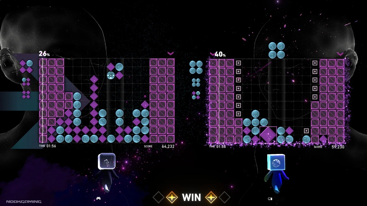 A tight multiplayer contest in Lumines Arise