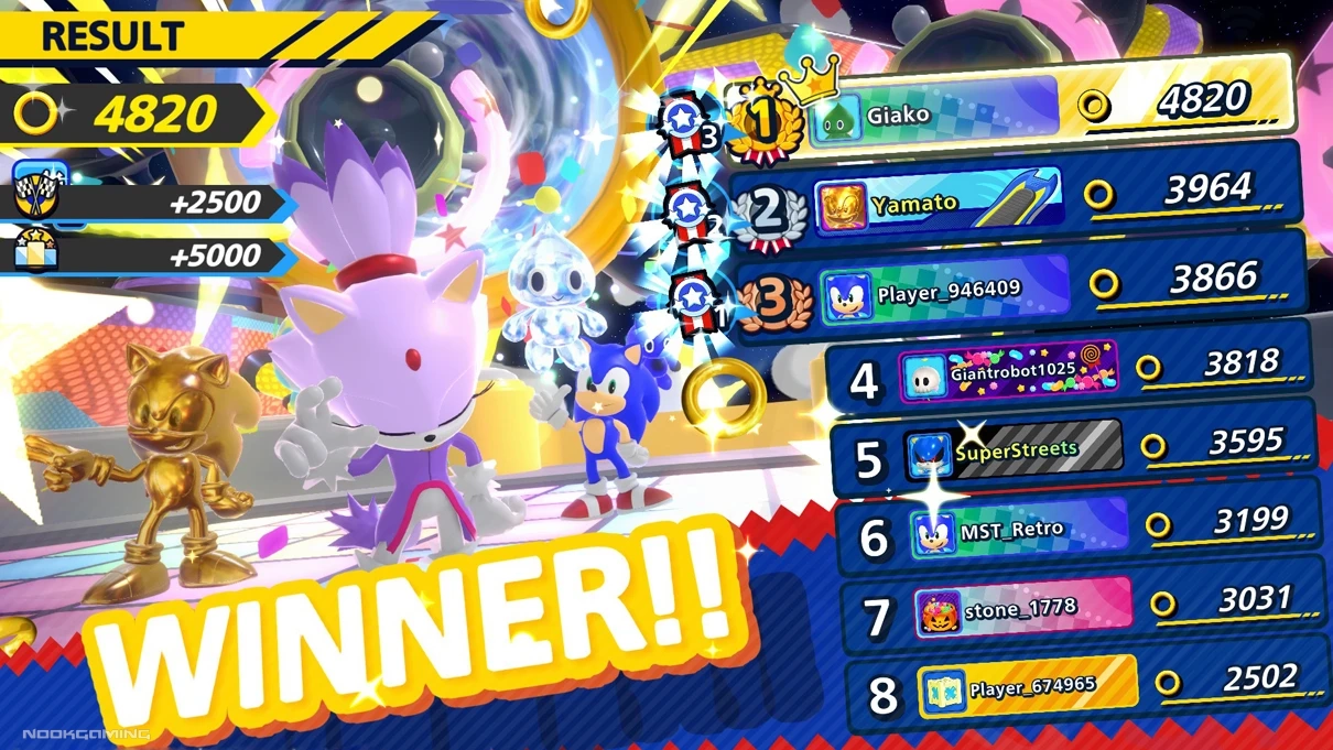 Winning a Ring Survival match (as Blaze) in Sonic Rumble