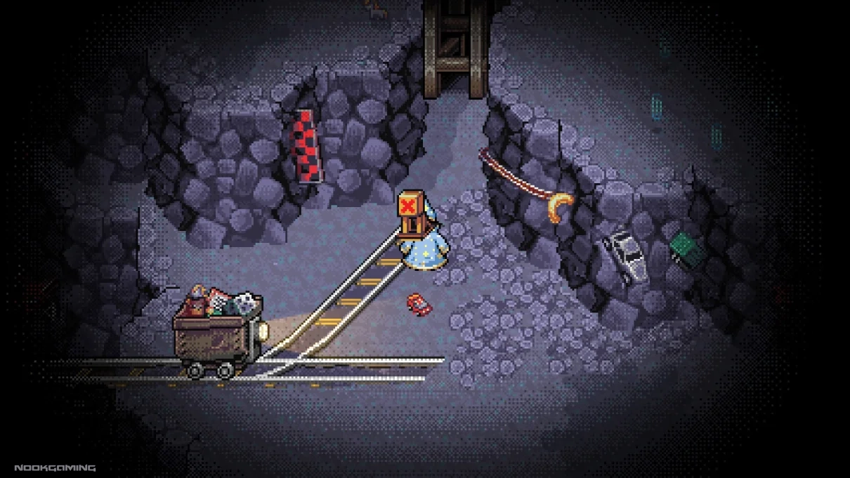 One of many graphical errors in Kingdoms of the Dump, a sign appearing on top of the player character