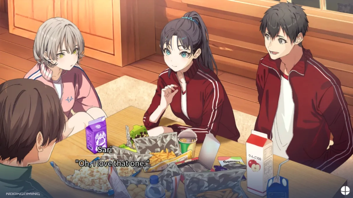 The main cast of Harmonic Reflections eating lunch and chatting