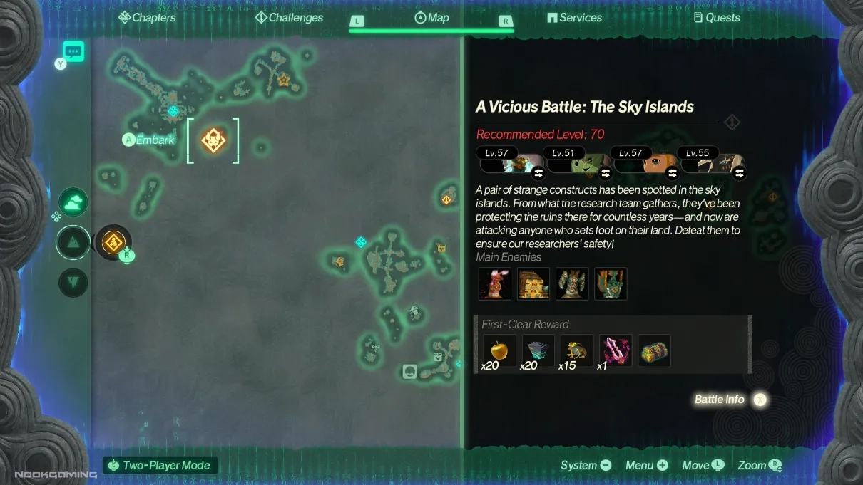 Menu screen trying to pick a destination for battle