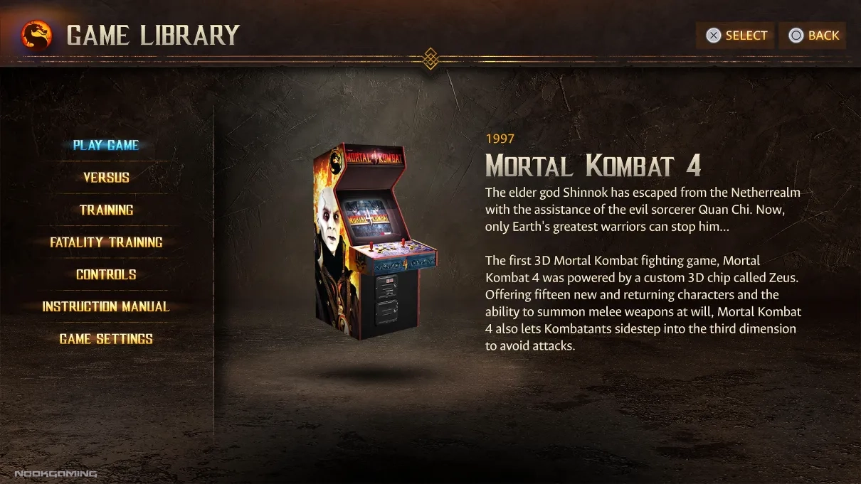 Menu screen of Mortal Kombat 4