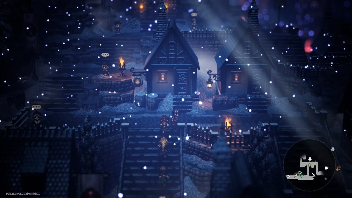 A snowy village in Octopath Traveler 0