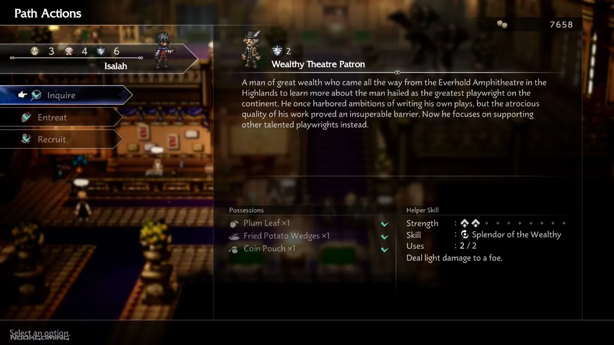 Wealthy Theatre Patron Detail screen