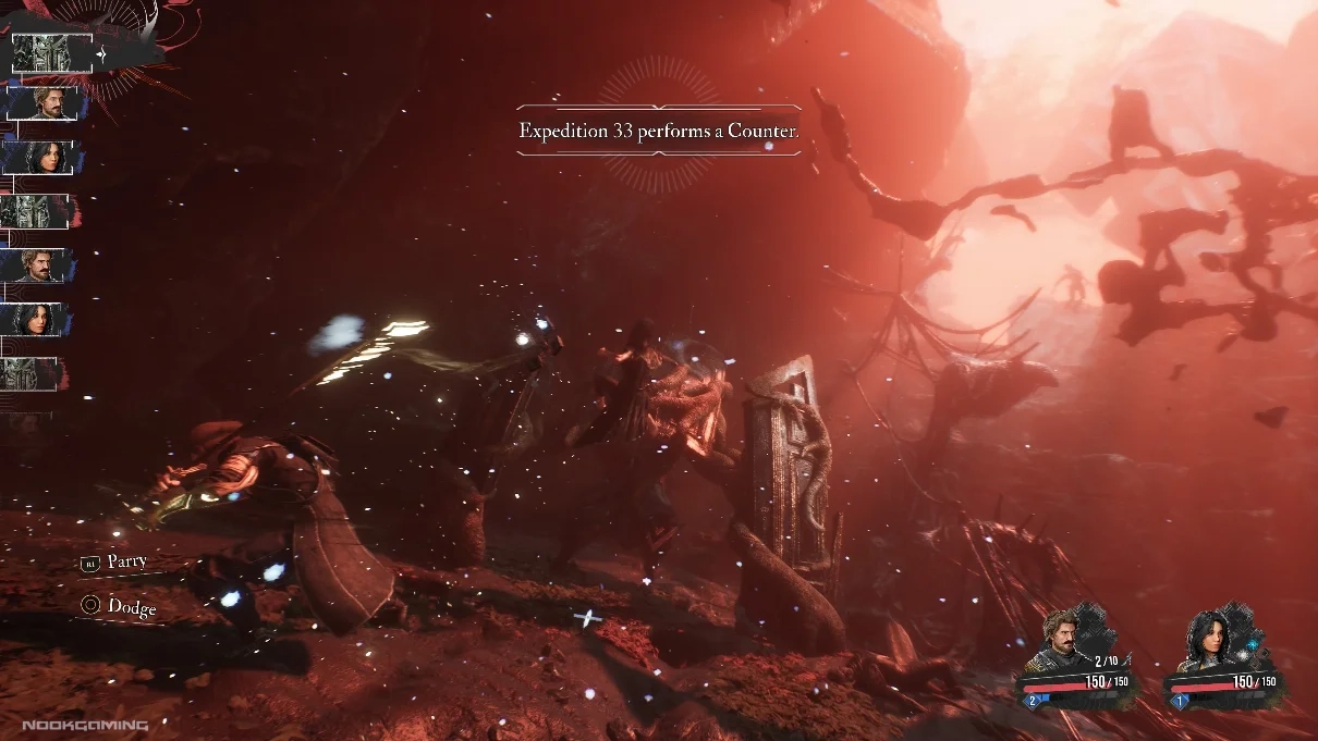 The entire Expedition 33 party landing a counter