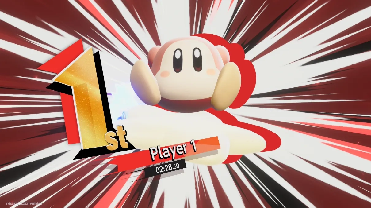 Player 1 in first place in Kirby Air Riders
