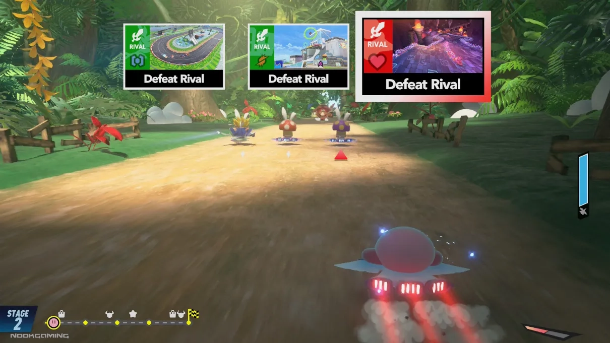 Three 'Defeat Rival' choices in Kirby Air Riders