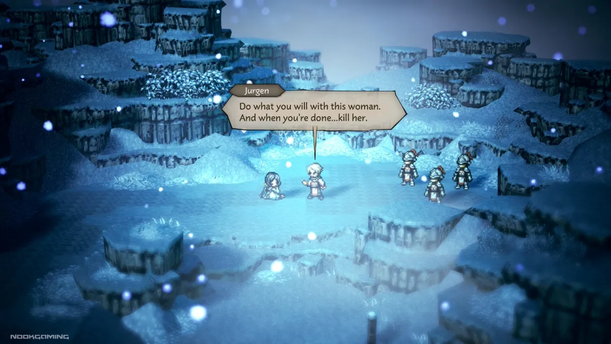 Villains of Octopath Traveler 0 being ruthless to civilians