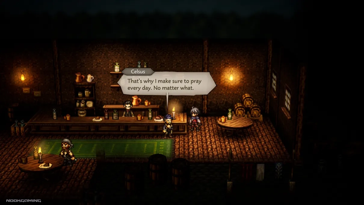 Conversing with bar patrons