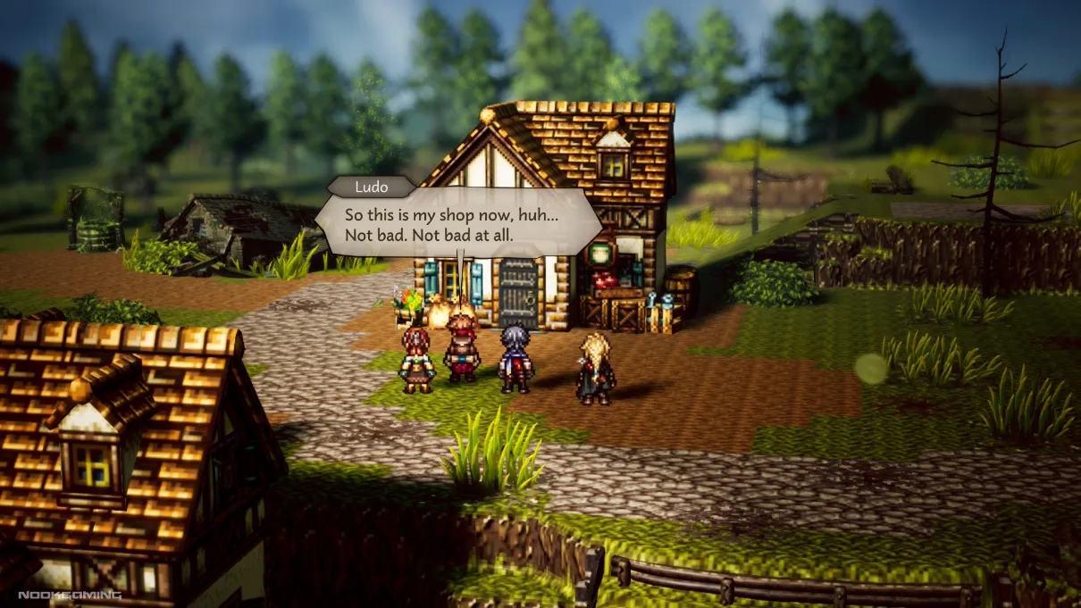 Character somewhat proudly talking about owning a shop