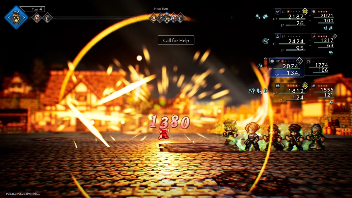 Calling for help command in an Octopath 0 battle