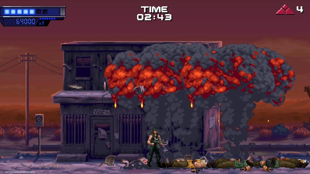 Screen of Terminator 2D: NO FATE with explosions and plenty of bodies
