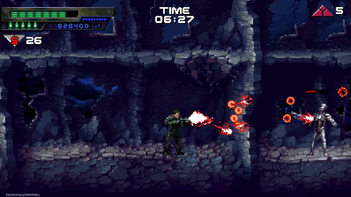 Shooting an android enemy in Terminator 2D: NO FATE