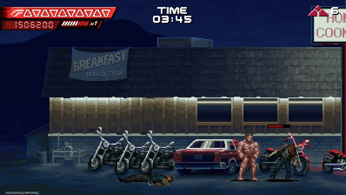 Terminator 2D: NO FATE combat in front of a diner