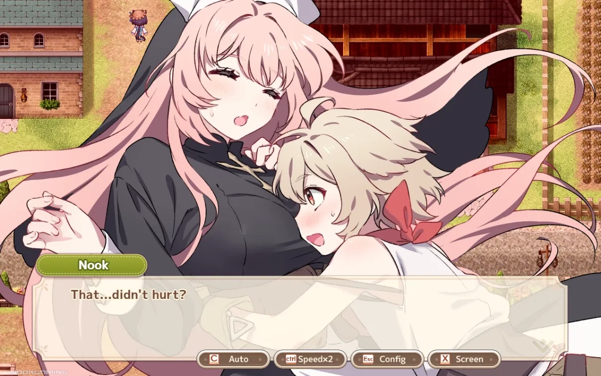 CG of the protagonist falling into a heroine's bosom