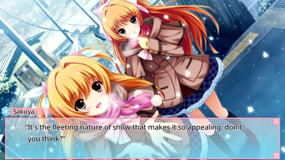 Pretty wintry backdrop with two sisters