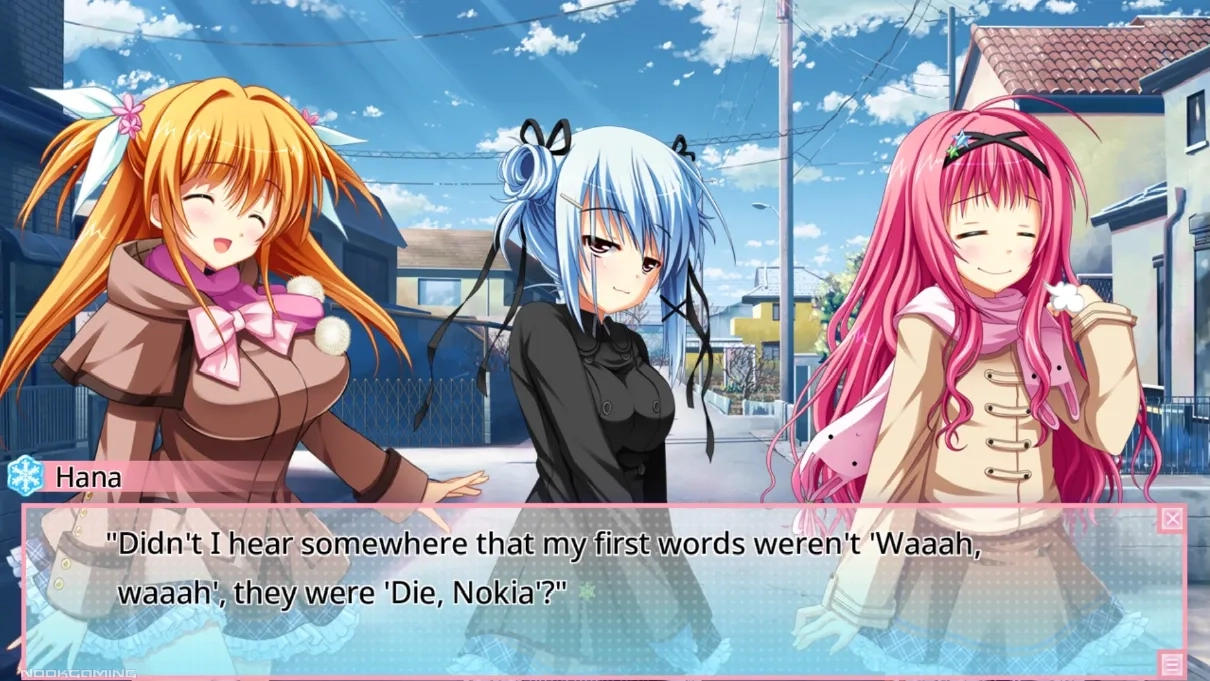 Kinomotos sisters joking about Nokia in Ren'ai 0 Kilometer